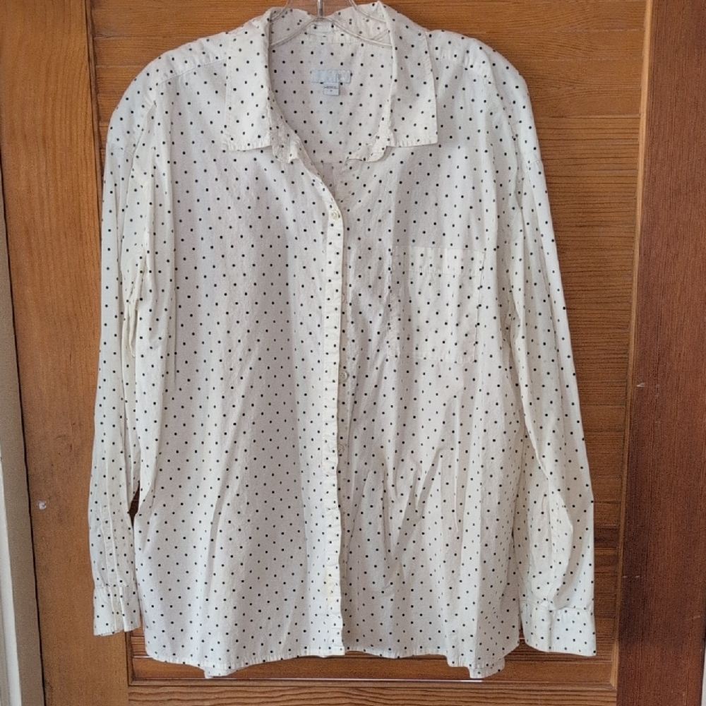 J. Jill White Shirt with Black Polka Dots